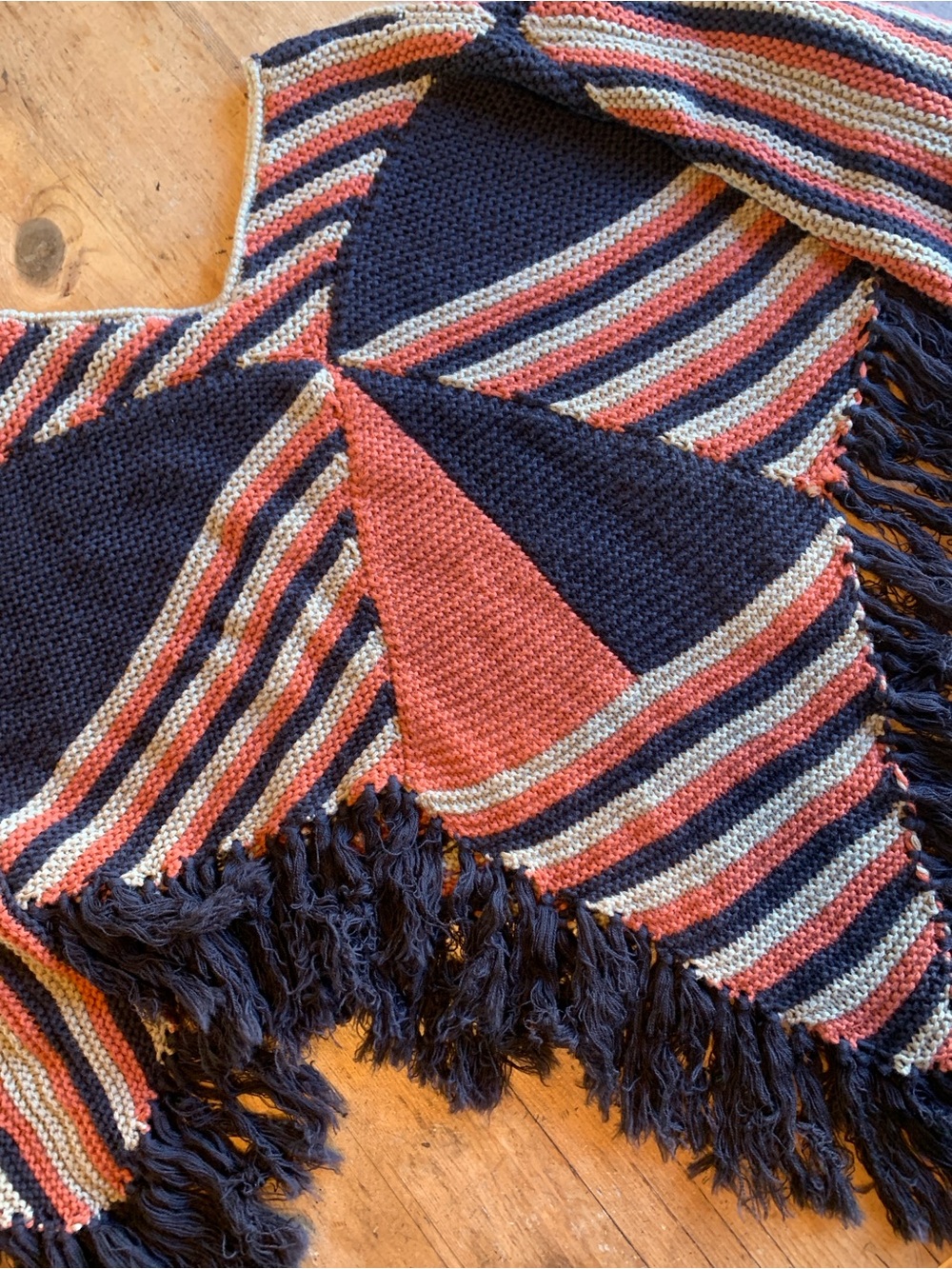 Laundry By Shelli Segal Brown, Rust, and Cream Striped Knit Poncho